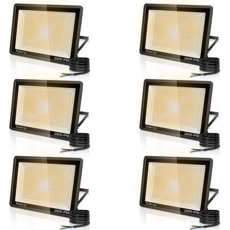 6PCS 200W Projecteur LED Extérieur, Spot LED Exterieur 20000LM Super Lumineux 3500K Blanche Chaude Éclairage de Sécurité Extérieur IP66 Imperméable pour Garage Jardin Terrasse Parking (1/5)
