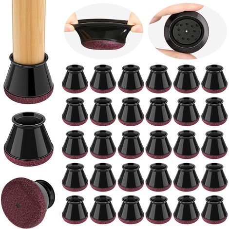 Chair Leg Protectors, 32 Pieces Black Chair Leg Protectors, Round Silicone Chair Pads with Thickened Felt, Suitable for Hardwood Floors (Fit: 20.1-30mm) (1/5)