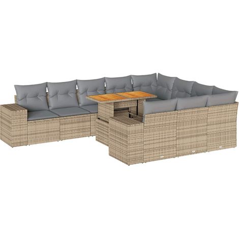 Maison Exclusive - Salon de jardin avec coussins 10pcs beige résine tressée acacia (1/5)