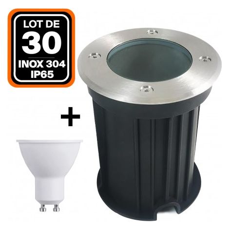 Lot de 30 spots encastrés sol extérieur EUROPALAMP Inox 304 IP65 avec ampoules GU10 5W 4500K gris (1/4)