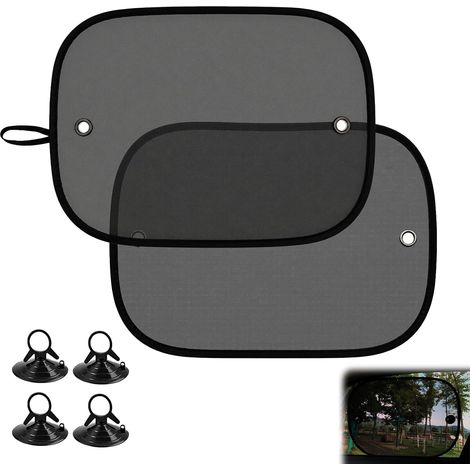 Universal Car Sunshades, Black, Plain, 51 x 31 cm, Set of 2 Side Sunshades, Certified UV Protection, Transparent Mesh, Reinforced Suction Cups, Easy Installation (1/5)