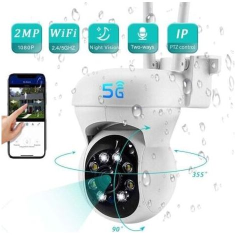Caméra de surveillance extérieure IP WiFi 2.4 + 5G HD 1080P – Vision nocturne couleur – Suivi humain – Panoramique 355° – Inclinaison 90° - PTZ 2 MP (1/5)