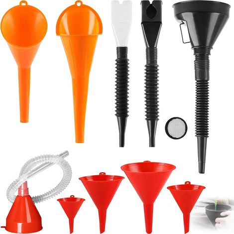 11 Pièces Entonnoir Voiture Universel, avec Tuyau, Filtre, Droit Angle Flexible, Entonoir pour Moto, Moteur, Automobile, Entonnoirs Plastique pour Huile, Essence, Liquide, Carburant Remplissage (1/5)