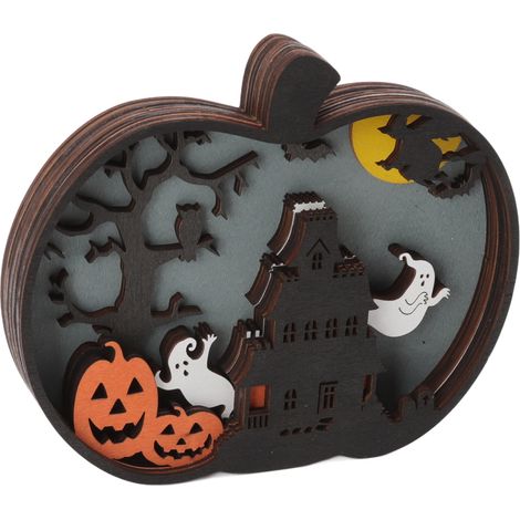 Halloween-Dekoration, kleiner Kürbis aus Holz, Lichterkette, niedliche Tischdekoration, Heimdeko (1/5)