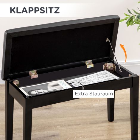 Banque de piano réglable en hauteur avec rangement, tabouret de clavier garni de cuir noir, 75x35x49 cm, parfait pour musiciens et pianistes. (1/5)
