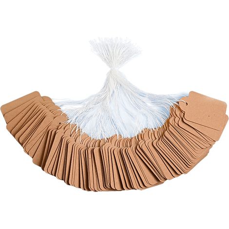 300 pcs d'étiquettes en papier kraft (marron, 15x25mm), étiquettes de présentation inscriptibles, étiquettes de prix vierges avec lanière, adaptées à l'emballage de vêtements et de cadeaux pour le mar
