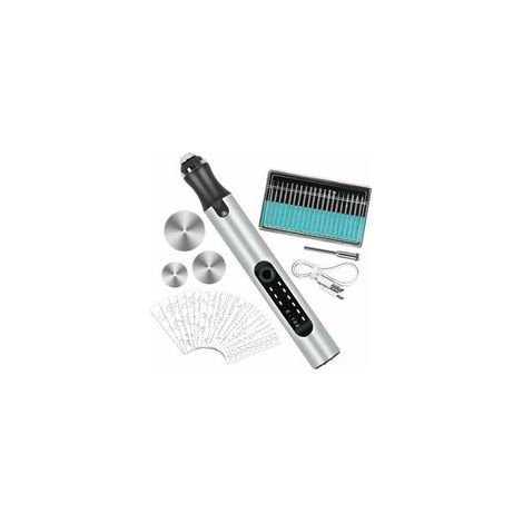 Stylo à gravure électrique multifonctionnel, outil de gravure mini - stylo à gravure rechargeable USB, avec 20 forets et 16 gabarits pour bricolage bijoux métal verre pierre plastique bois (1/3)