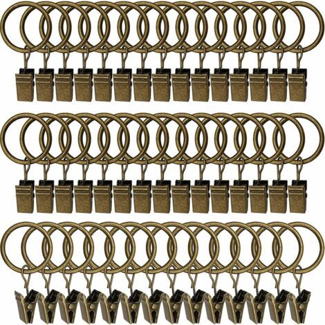 45PCS Anneaux à rideaux avec pinces - Bronze antique, pinces à rideaux solides, crochets de fixation de tringle de tension, crochets décoratifs pour rideaux et cadres de fenêtres à trou métallique I.D (1/5)
