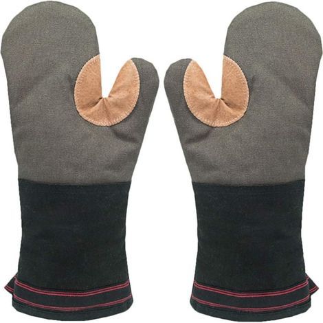 Ofenhandschuhe, Doppelter Ofenhandschuh, Leder-Grillhandschuhe, universelle hitzebeständige Küchenhandschuhe, lange, dicke, weiche Baumwoll-Ofenhandschuhe für C