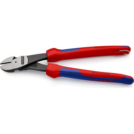 KNIPEX 74 22 250 T Tronchese laterale per meccanica tipo "forte" rivestiti in materiale bicomponente, con anello di fissaggio incorporato per agganciare una protezione anticaduta atramentata nera 250  (1/3)