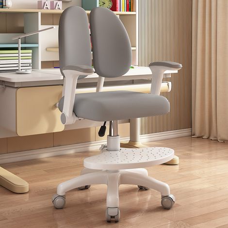 Sedia da scrivania per bambini con ruote a 360 gradi, sedia ergonomica per computer per studio, sedia girevole regolabile con braccioli e poggiapiedi e doppio cuscino morbido - Grigio (1/5)