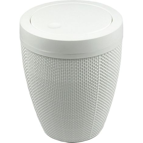Poubelle ronde en toile de jute synthétique avec couvercle basculant pour salle de bain, chambre à coucher, bureau, 5 litres, blanc (1/5)