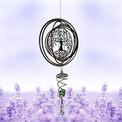 Windspiel – Windspiel-Anhänger – 3D-Windspiel, faltbar und drehbar – Lebensbaum – Gartendekoration – Metall – 50 cm × 14,5 cm – silber – Terrassendekoration (1/5)