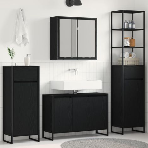 vidaXL  Bathroom Furniture Set  with Drawer Black Oak Engineered Wood