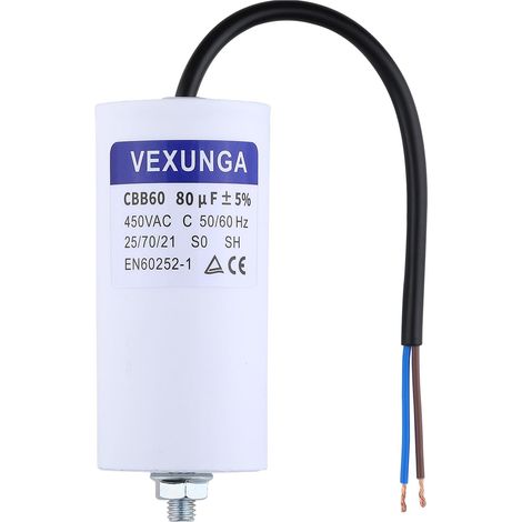 CBB60 Condensateur de Démarrage 80uF 450V 55x120MM Condensateurs de Moteur 80 MFD 450VAC Câble M8 80µF 50/60Hz pour Pompe Piscine Machine à Laver (1/5)
