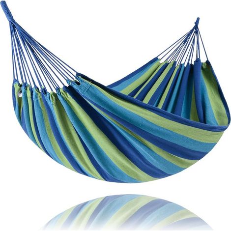 Hamac, capacité de charge 200 kg, une place, extérieur, jardin, suspendu, intérieur, coton, portable, 190 x 100 cm, bleu-vert (1/5)