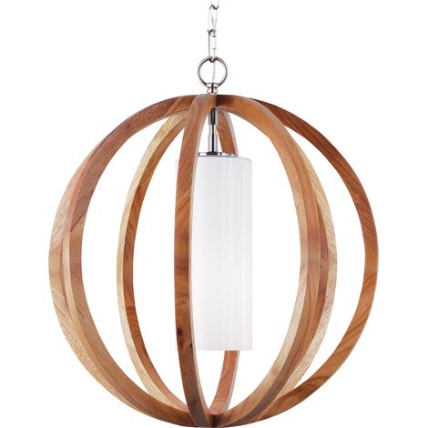 Sospensione Industrial Nordica Allier Legno Chiaro Acciaio 1 Luce E27 D52Cm