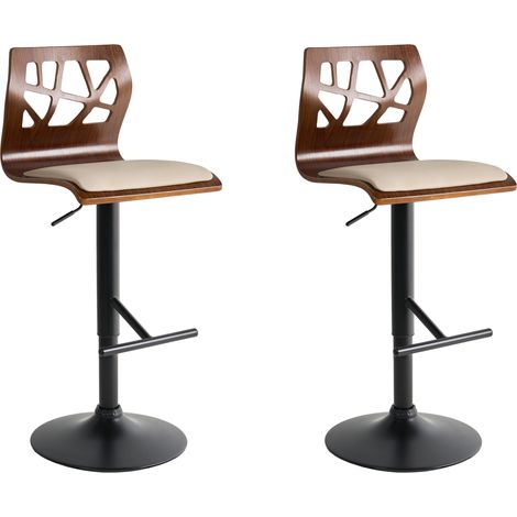 Conjunto de 2 sillas de bar giratorias ajustable de piel sintética marrón oscuro con beige y pata negra Petersburg