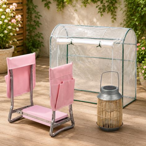 Set da giardino con serra XL Tomato (3 pezzi) – Serra con tetto arrotondato, panca con poggiapiedi e lanterna solare (1/5)