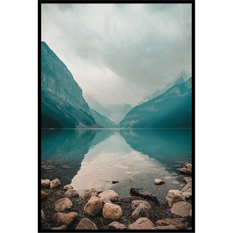 Affiche encadrée lac de montagne turquoise et rochers
