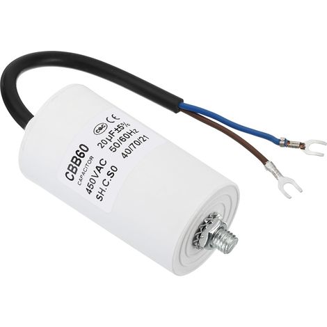 Condensateur De Démarrage Cbb60 De 20Uf, Ac 450V, Bornes En Forme U, Fils De Connexion, 50/60Hz, Fond Cylindrique Avec Vis M8 Pour Machine Laver Pompe Nettoyage, Moteur Étoile (1/5)