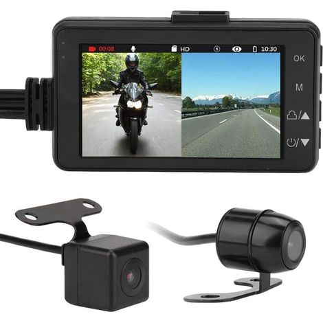 Caméra embarquée 1080p, enregistreur vidéo HD DVR 1080p pour moto, caméra avant et arrière avec câble de connexion et angle de vision de 120°, caméra avant et arrière. (1/5)