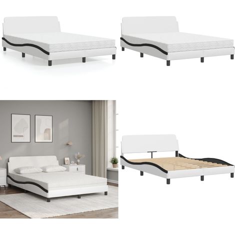Bett mit Matratze Weiß und Schwarz 140x200 cm Kunstleder - Schlafzimmermöbel - Doppelbett - Boxspringbett - Bettenrahmen - Kunstlederbett - Home & Living