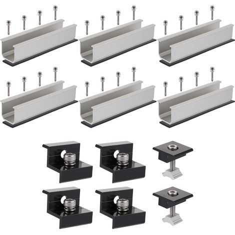 Lot de 6 supports de panneau solaire, rails et accessoires en aluminium anodisé noir de 12 cm, 30-35 mm, support réglable, support de panneau solaire pour support de panneau solaire, toit (1/5)