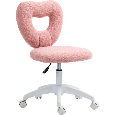 Chaise de bureau dossier cœur rembourrée rose (1/5)
