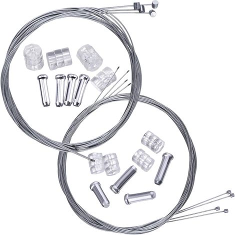 Cable Frein Velo Kit 8 Pièces - 4 Câbles Frein 2m + 4 Câbles Vitesse VTT Universel, Câble de Frein Vélo avec Embouts à sertir (1/5)