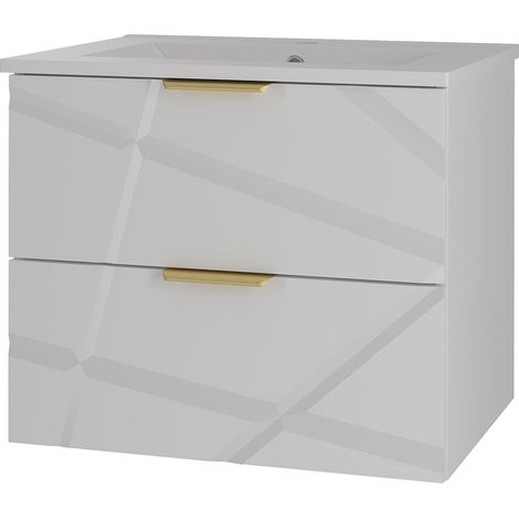 Meuble simple vasque encastrée 60cm Aurora Blanc