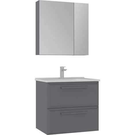 Set mobile lavabo con specchio (2 pezzi) "Nuvola 65 v2" - 65 x 50 x 62 cm - Grigio (1/3)