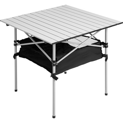 Table de camping pliante avec filet de rangement et sac de transport pour le jardin et les pique-niques, 70 x 70 x 69 cm, argent (1/5)
