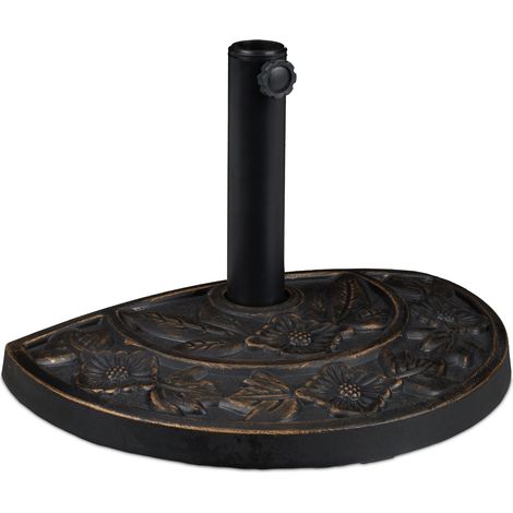 Pied de parasol demi-rond vintage design décoratif terrasse jardin 50 x 32 x 32 cm en acier noir (1/5)