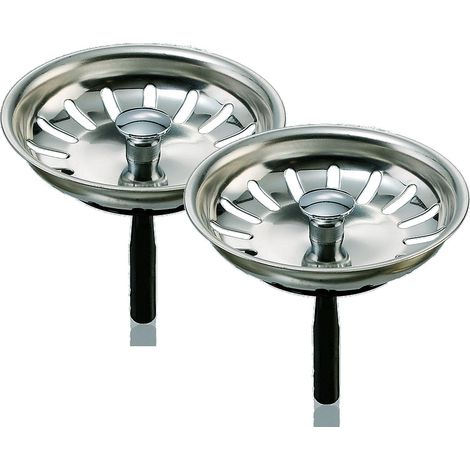2er Set Universal Edelstahl Siebkörbchen 3,5 Zoll = Durchmesser 81 mm für manuelle Bedienung des Ablaufstopfens / Ablauf-Ventils in Küchenspülen