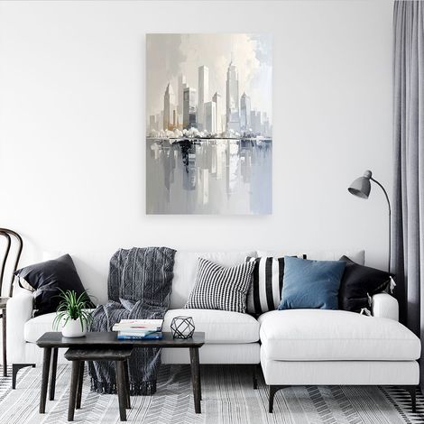Wandbild Abstraktes Stadtpanorama Moderne Dekoration in Beige und Gold 70x100 (1/4)