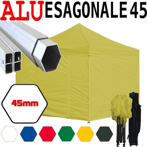 Gazebo 3x3 m giallo pieghevole alluminio piantone esagonale 45mm portatile estendibile richiudibile estensibile acciaio con laterali per fiere eventi stand chiosco tenda tendone mercato mercatino (1/5)
