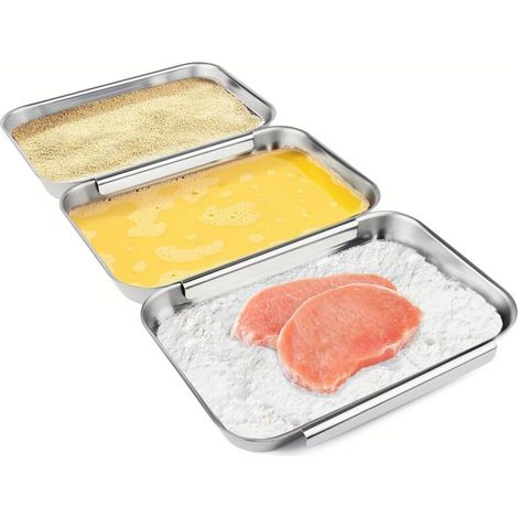 Moule A Panure - Acier Inoxydable 304 - 3 Plateaux Empilables - Profondeur 2,54 Cm - Pour Viande Poisson Legumes - Lot De 3 (1/5)