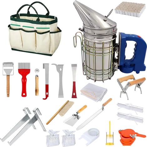 Kit D'outils D'apiculture, Accessoire D'apiculture, Outils D'apiculture Pour Apiculteur, 22PCS avec Fumoir électrique en nid, 54 granulés de Fumeur, pour apiculteur débutant (1/5)