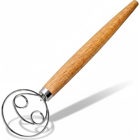 Batteur à pâte danois, en acier inoxydable, avec un manche en bois, pour le pain, les pizzas, les gâteaux et les pâtisseries.-AquaForge (1/5)