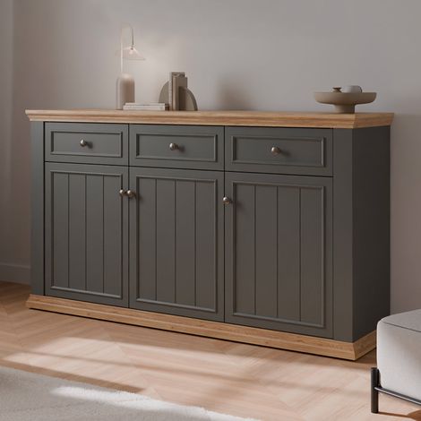 Madia 3 ante e 3 cassetti colore grigio scuro e rovere 169 cm Essenza (1/5)