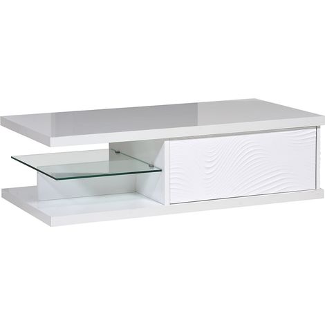 DAYTON WHITE - Table Basse 1 Tiroir Laquée Blanche à Relief (1/5)