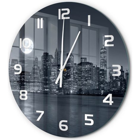 Horloge Murale Ronde Originale Verre Trempé Décoration Maison Moderne New York la nuit fi 60 cm (1/5)