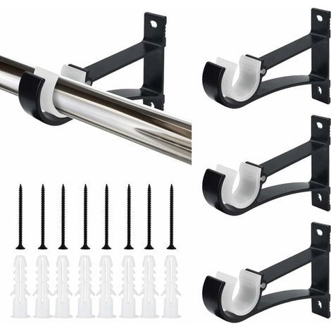 4-Piece Aluminum Alloy Curtain Rod Brackets, 118cm, Rustproof Curtain Pole Supports, Drapery Rod Brackets with Screws and Expansion Tube for Living Room, Office, Study, Bedroom (1/5)