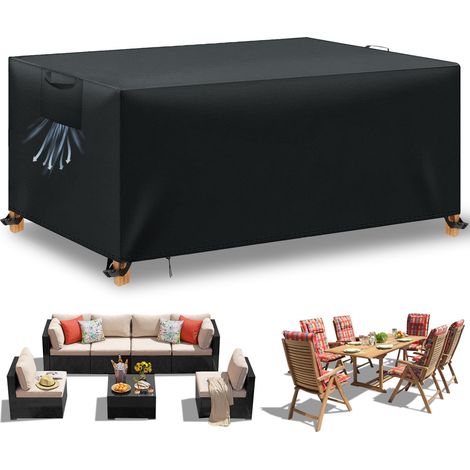 Housse Table de Jardin, Housse Salon de Jardin Exterieur, Housses pour Mobilier de Jardin Imperméable Anti-UV, 420D Tissu Oxford Housse de Protection Salon de Jardin, Noir, 125x63x74 cm