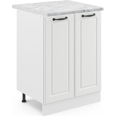 Küchenunterschrank R-Line, Weiß Landhaus, 60 cm , AP Marmor, Vicco
