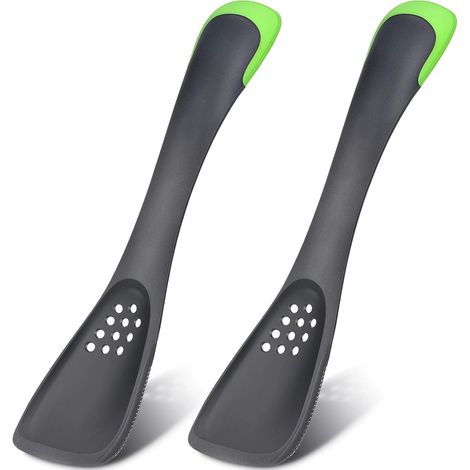 Cuillère Percée - Spatule Multifonction 5-en-1 - En Nylon et Silicone - Pour Cuisiner, Retourner, Égoutter, Mélanger et Servir - 2 Pièces (1/5)