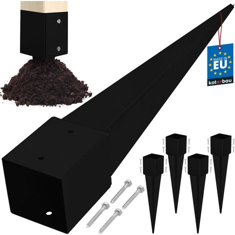 KOTARBAU® Base in acciaio per pali di supporto, ancoraggio a terra per pergole e gazebo, 121 x 121 x 750 mm, nera, set da 4 pezzi