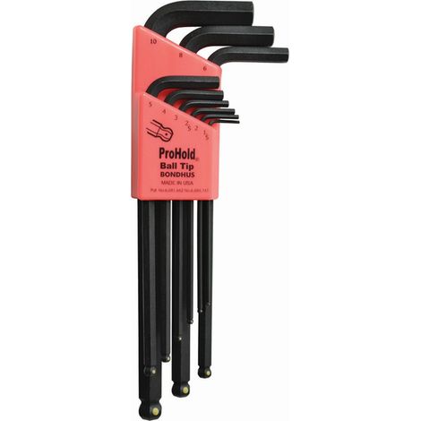 Set mit 9 ProHold Winkelschraubenschlüsseln® mit Kugelspitze in metrisch 1,5-10 mm Bondhus 74999 (1/5)