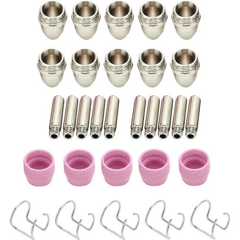 Kit de consommables pour torches de découpe plasma : électrode, pointe de contact, buse en céramique SG-55, AG-60, WSD-60P (30 pièces) (1/4)